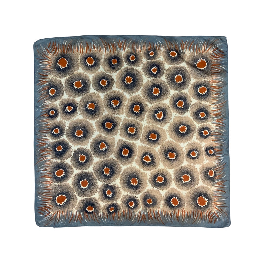 Vintage 70s Grey Blue Brown Abstract Silk Scarf