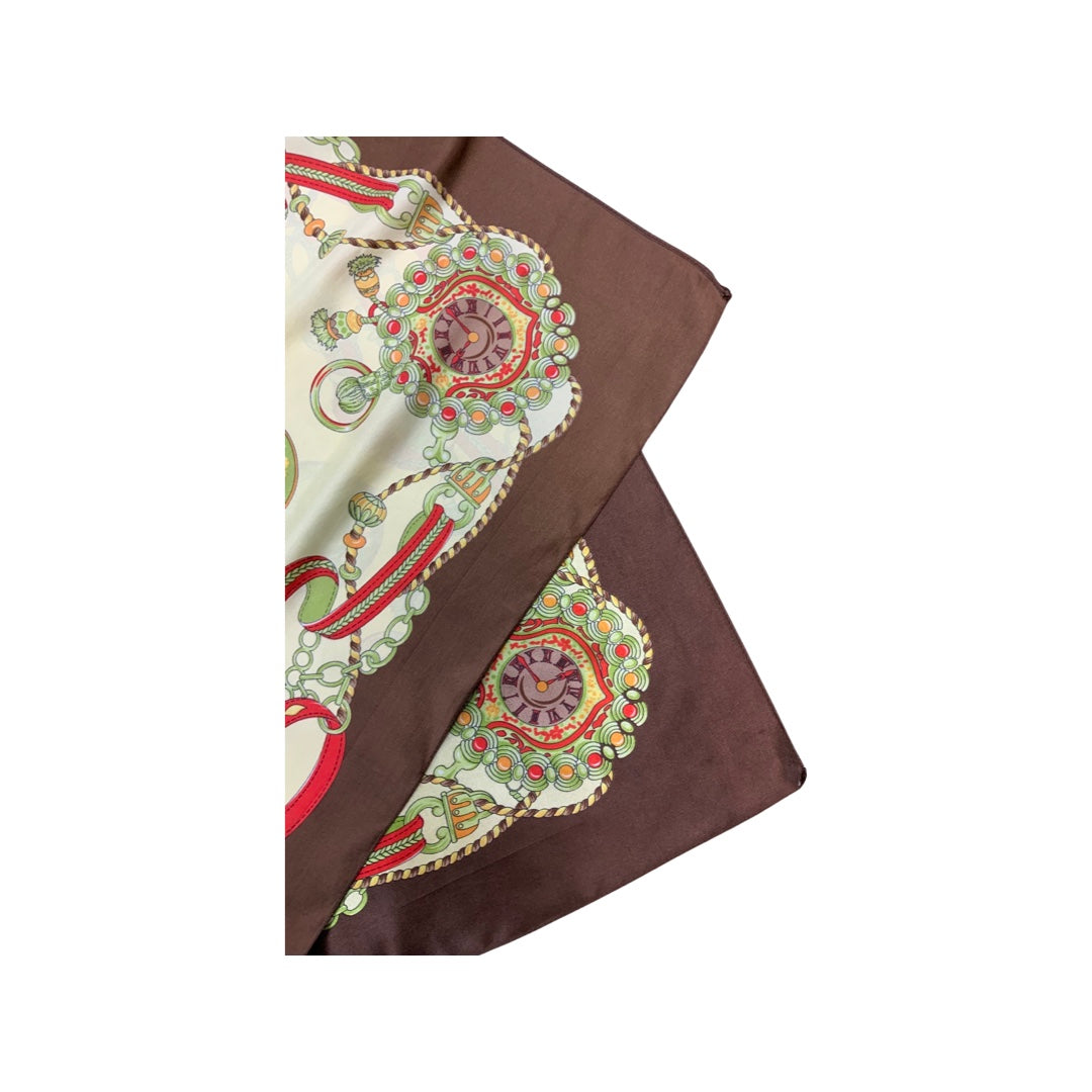 Vintage Beige and Brown Clock Themed Scarf