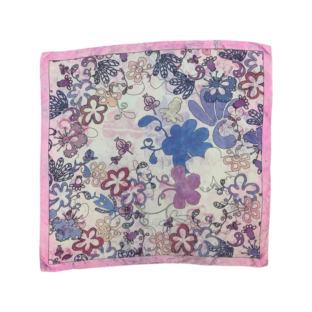 Vintage Pink, Blue, and White Floral Silk Scarf