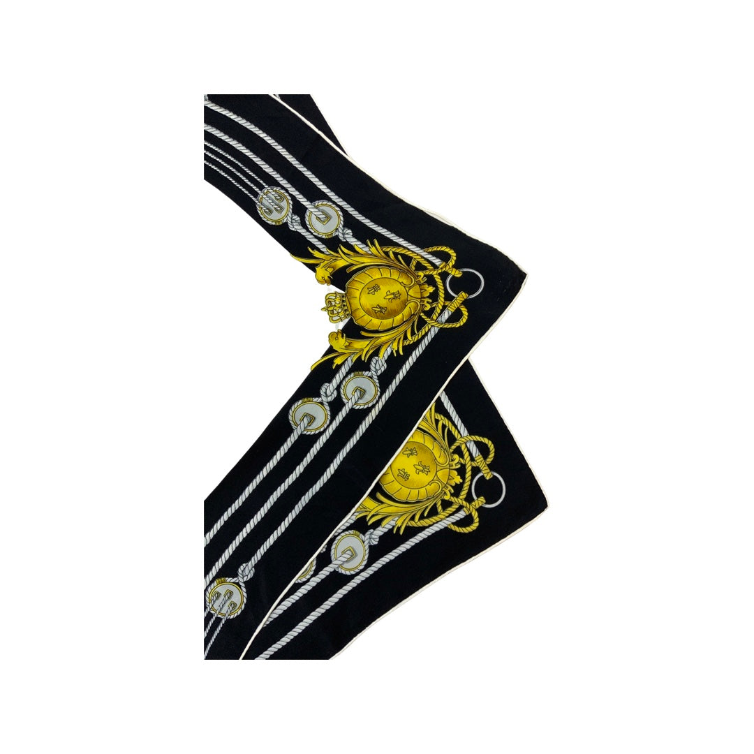 Vintage Black, White and Gold Nautical Pattern Silk Scarf