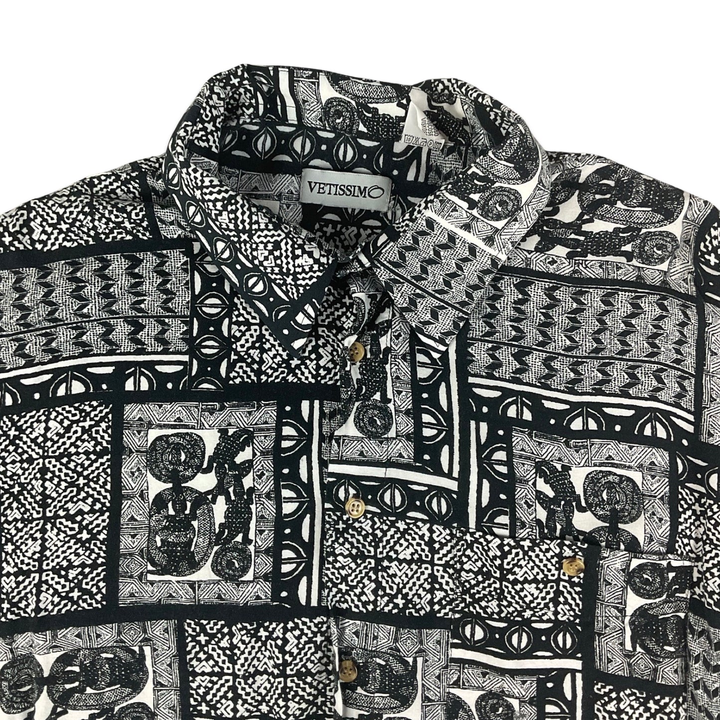 Vintage Black & White Tribal Pattern Short Sleeve Shirt 2XL