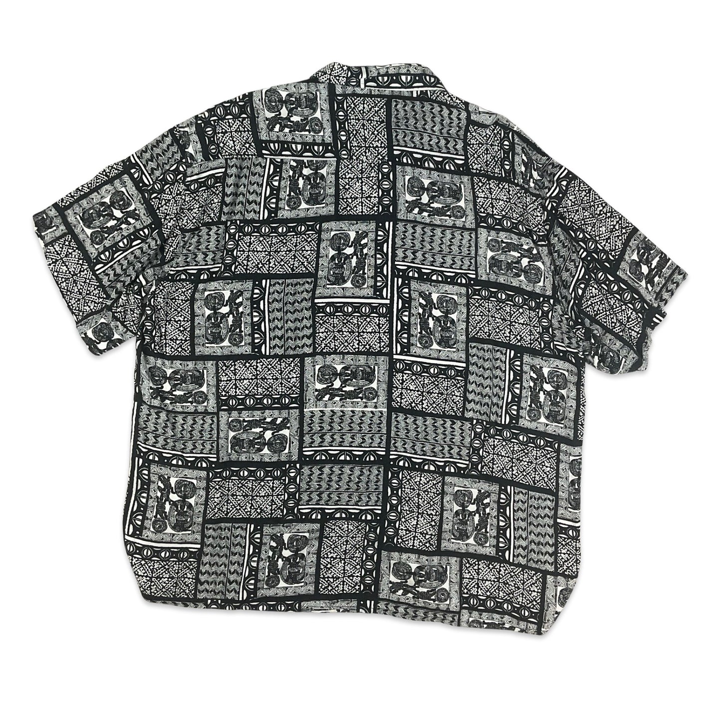 Vintage Black & White Tribal Pattern Short Sleeve Shirt 2XL