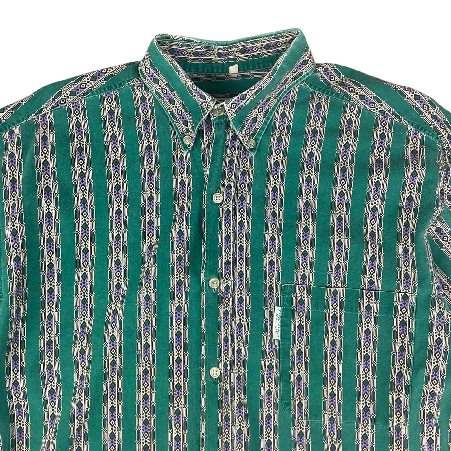 Vintage Green Beige & Purple Aztec Print Shirt M