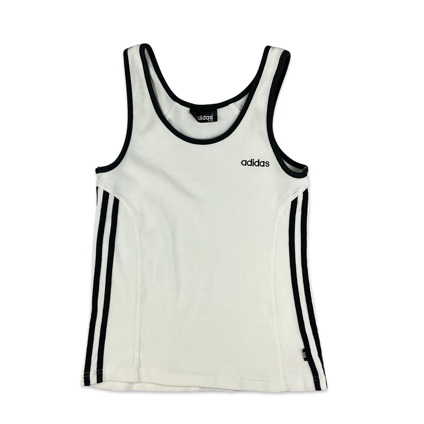 Vintage Adidas White & Black Ribbed Vest Top 8 10