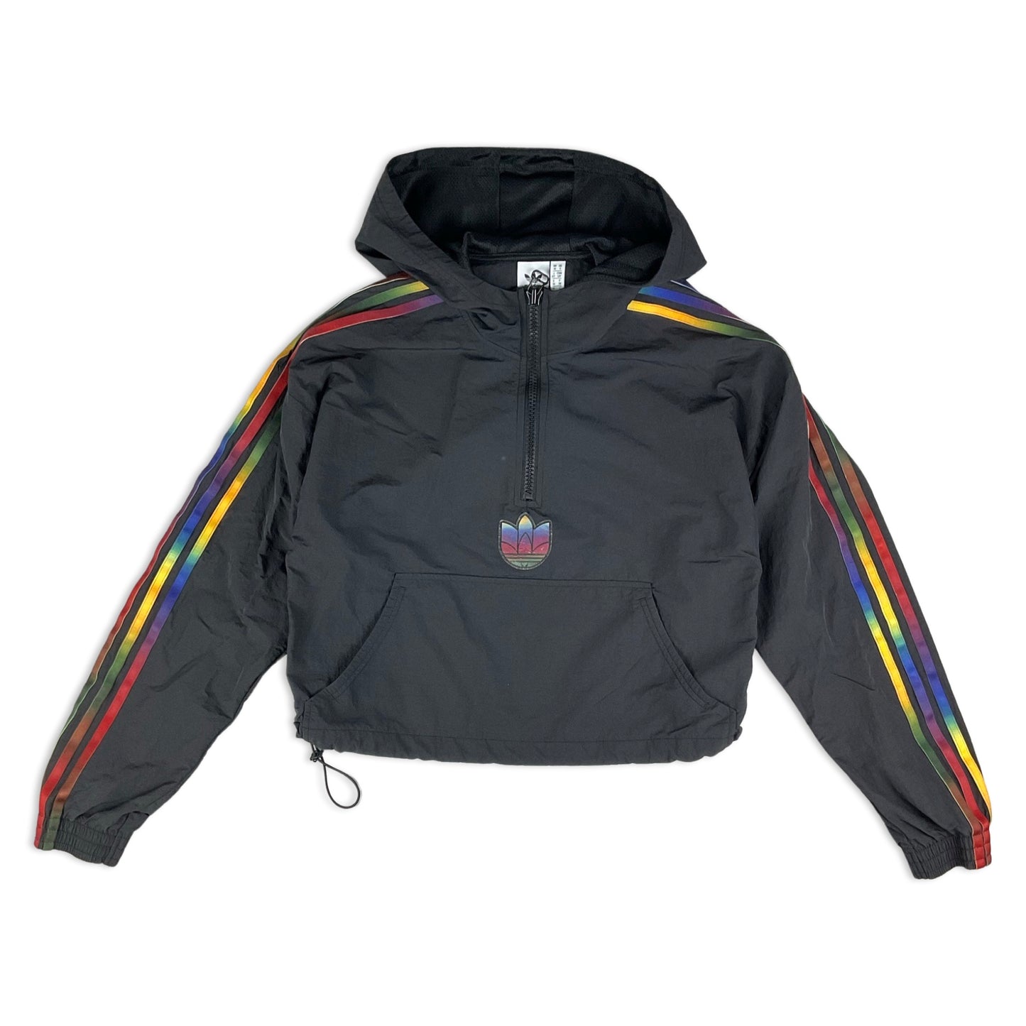 Vintage Adidas Black with Rainbow Stripes Cropped Track Jacket 10 12