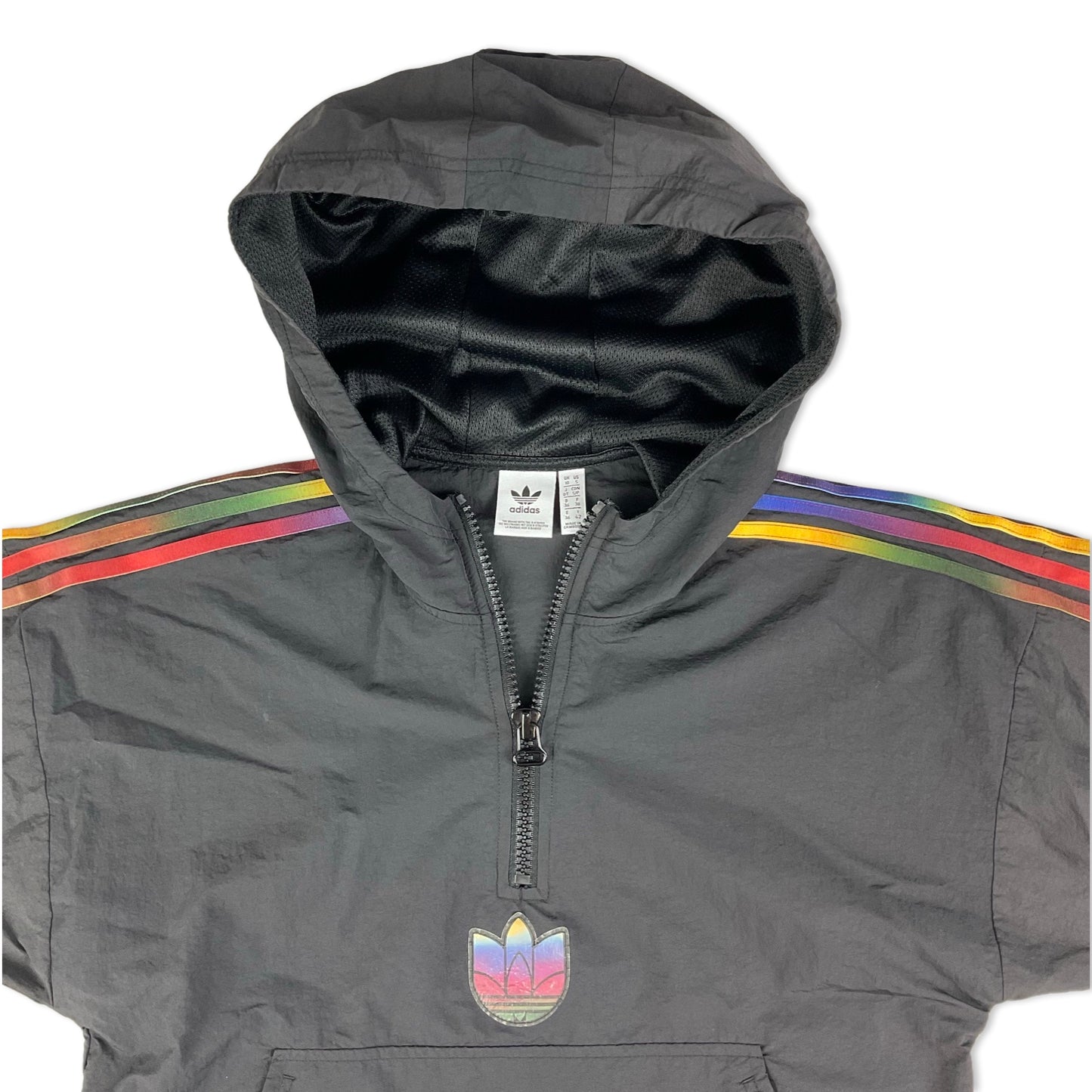 Vintage Adidas Black with Rainbow Stripes Cropped Track Jacket 10 12