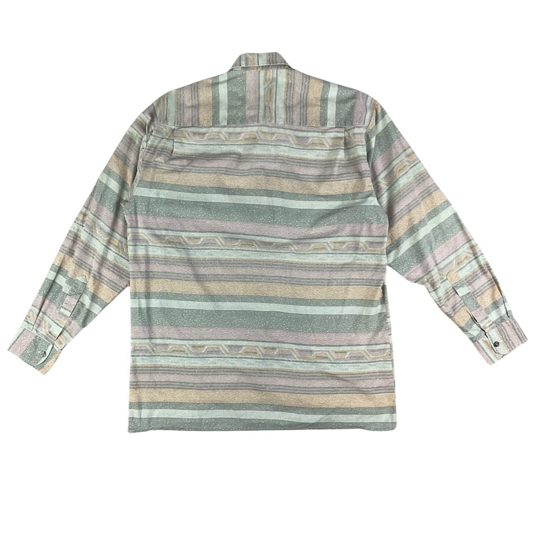 Vintage Pastel Green & Pink Striped Shirt S M