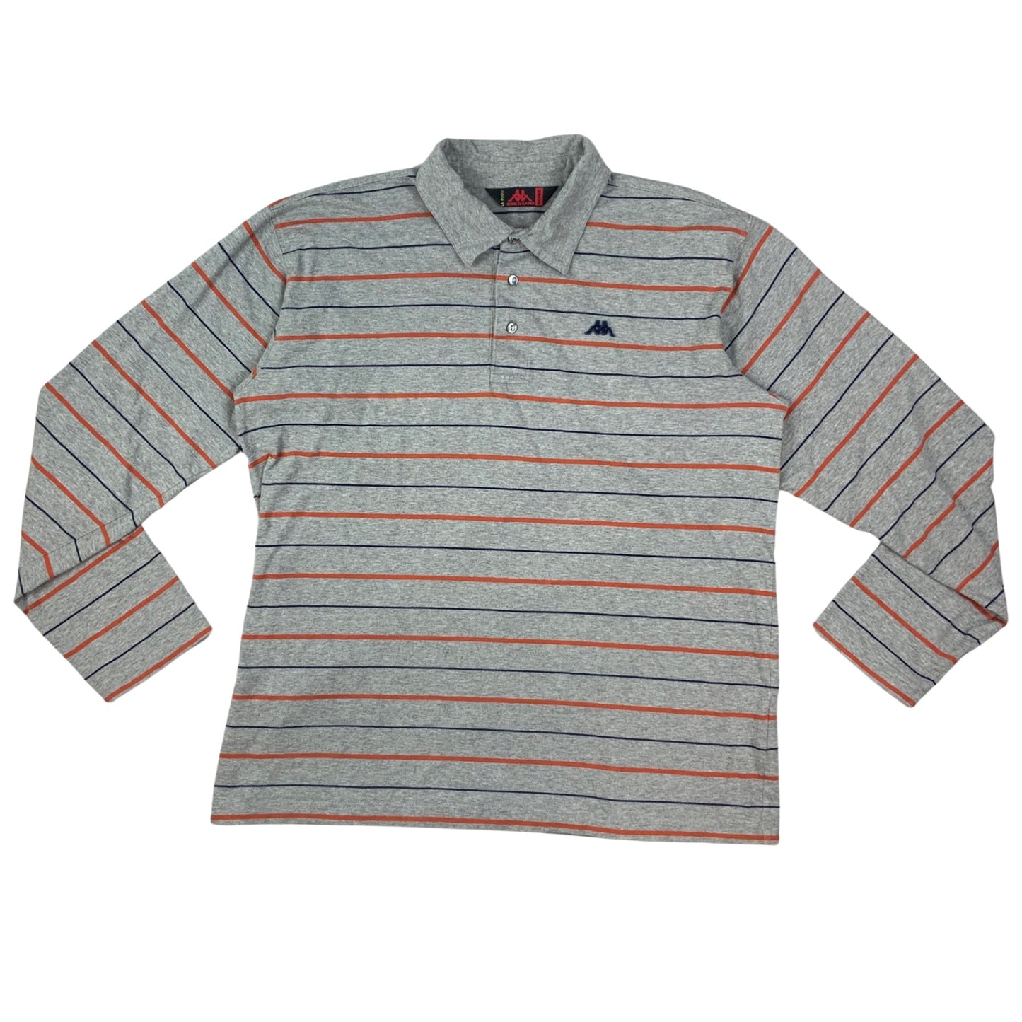 Vintage Kappa Grey Navy & Orange Striped Polo Shirt XL 2XL