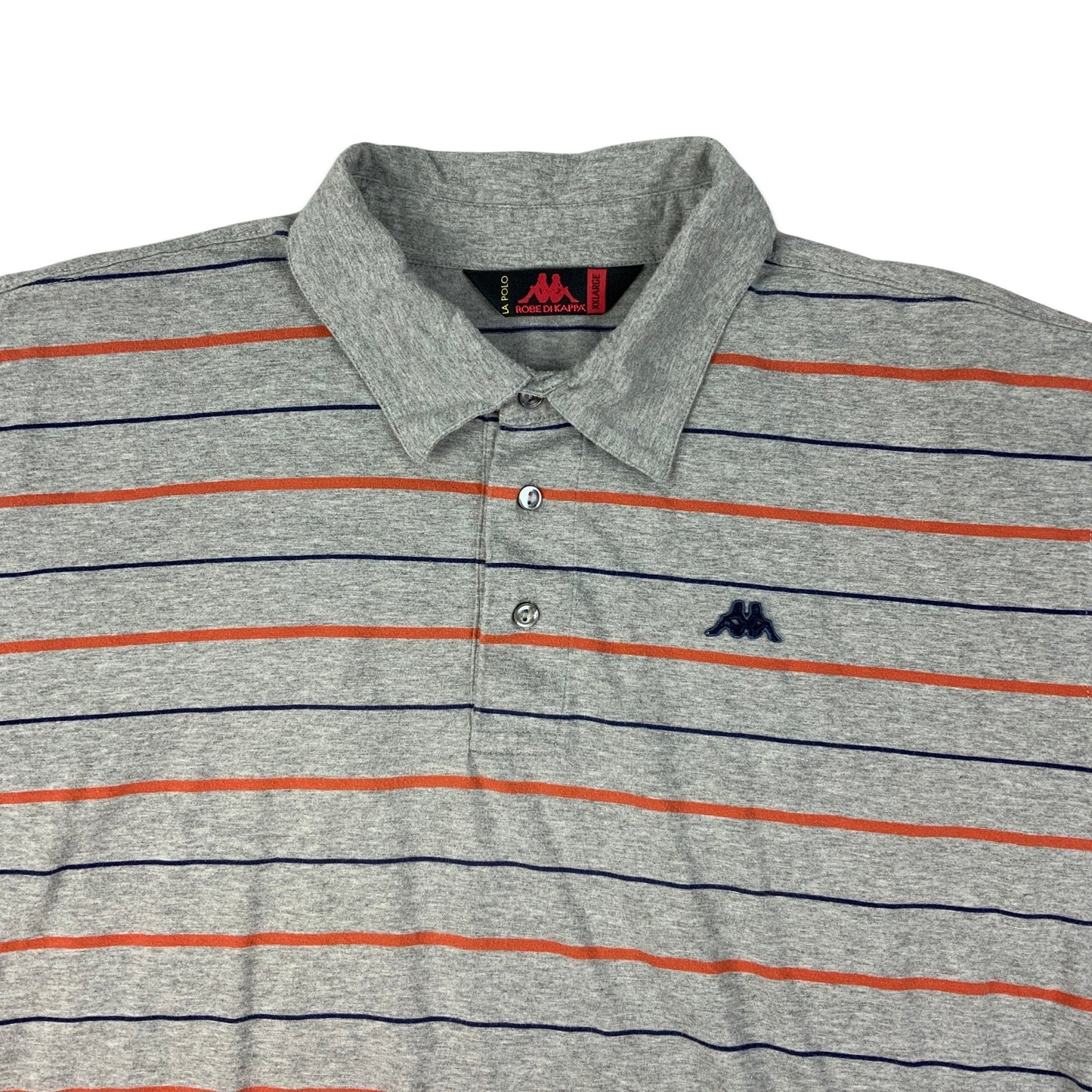 Vintage Kappa Grey Navy & Orange Striped Polo Shirt XL 2XL