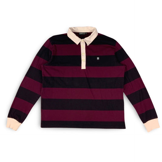 Vintage Lee Burgundy & Blue Striped Rugby Shirt M L