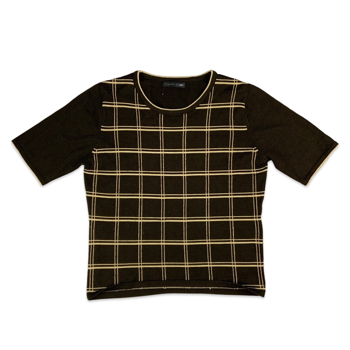 Brown & Beige Checked Short Sleeve Jumper 10 12