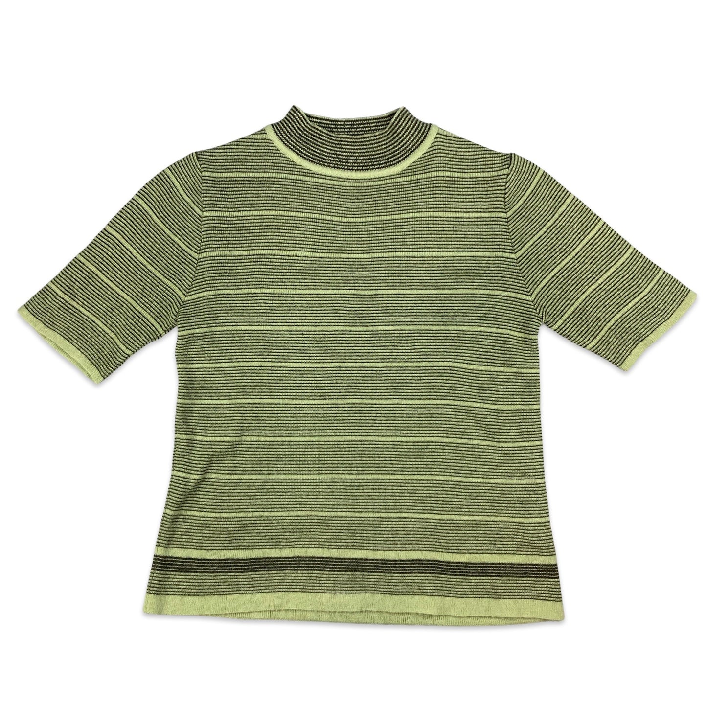 Green & Black Striped Short Sleeve Jumper 10 12 14