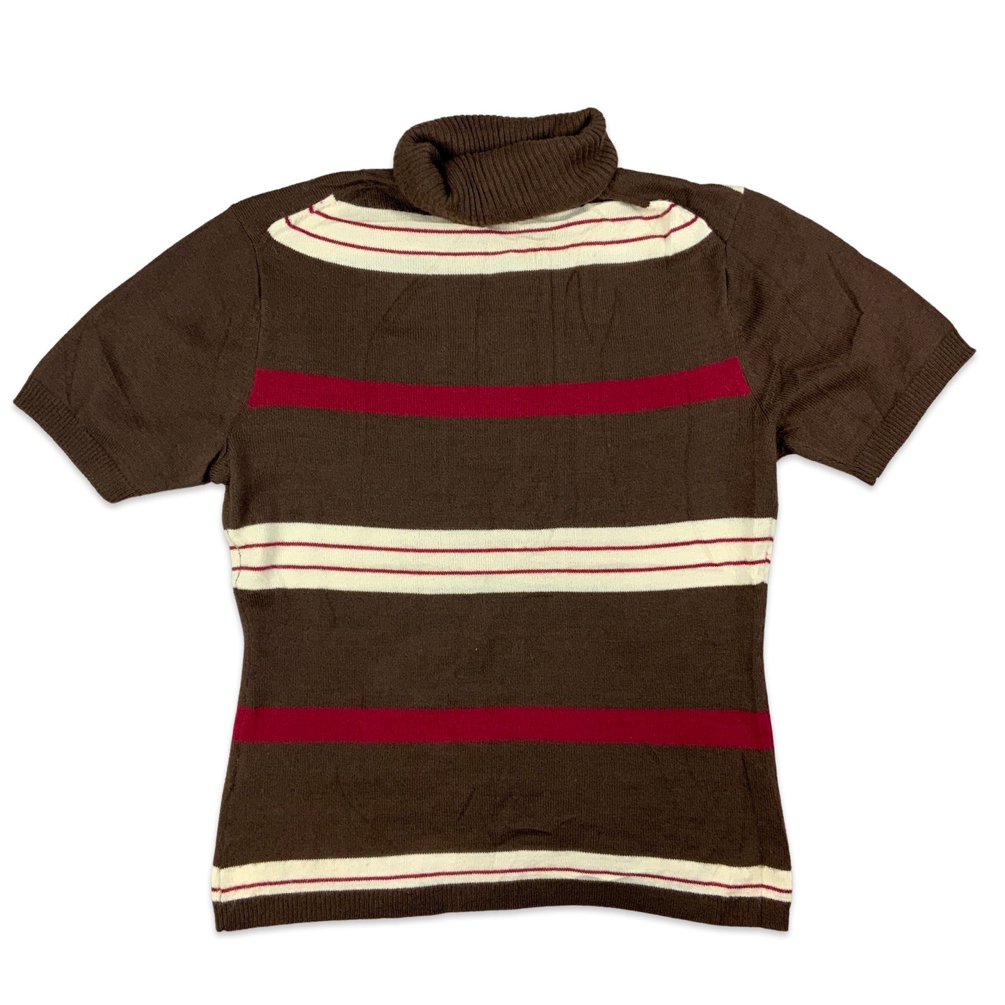 Brown White & Red Striped Short Sleeve Turtleneck Jumper 10 12 14