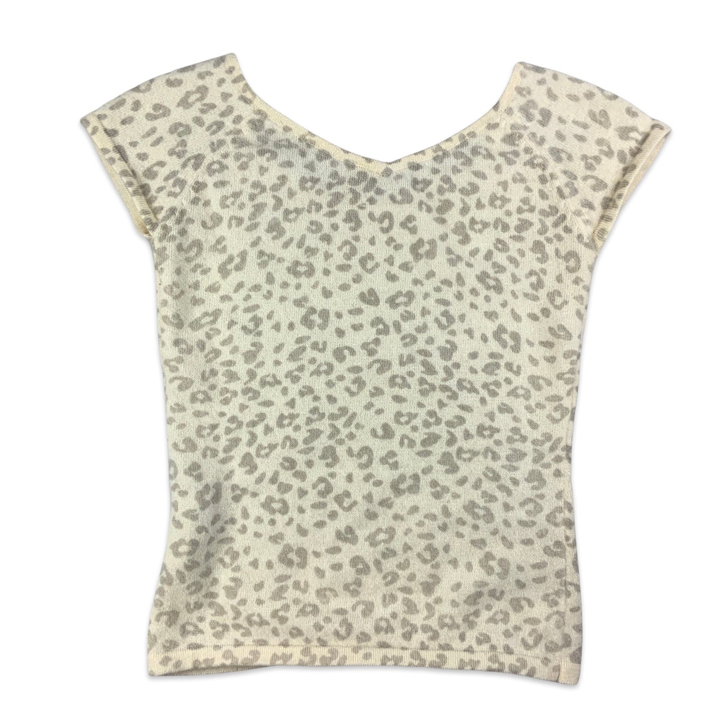 Y2K Cheetah Print Beige and Grey Lurex Knitted Short Sleeve Jumper 4 6 8