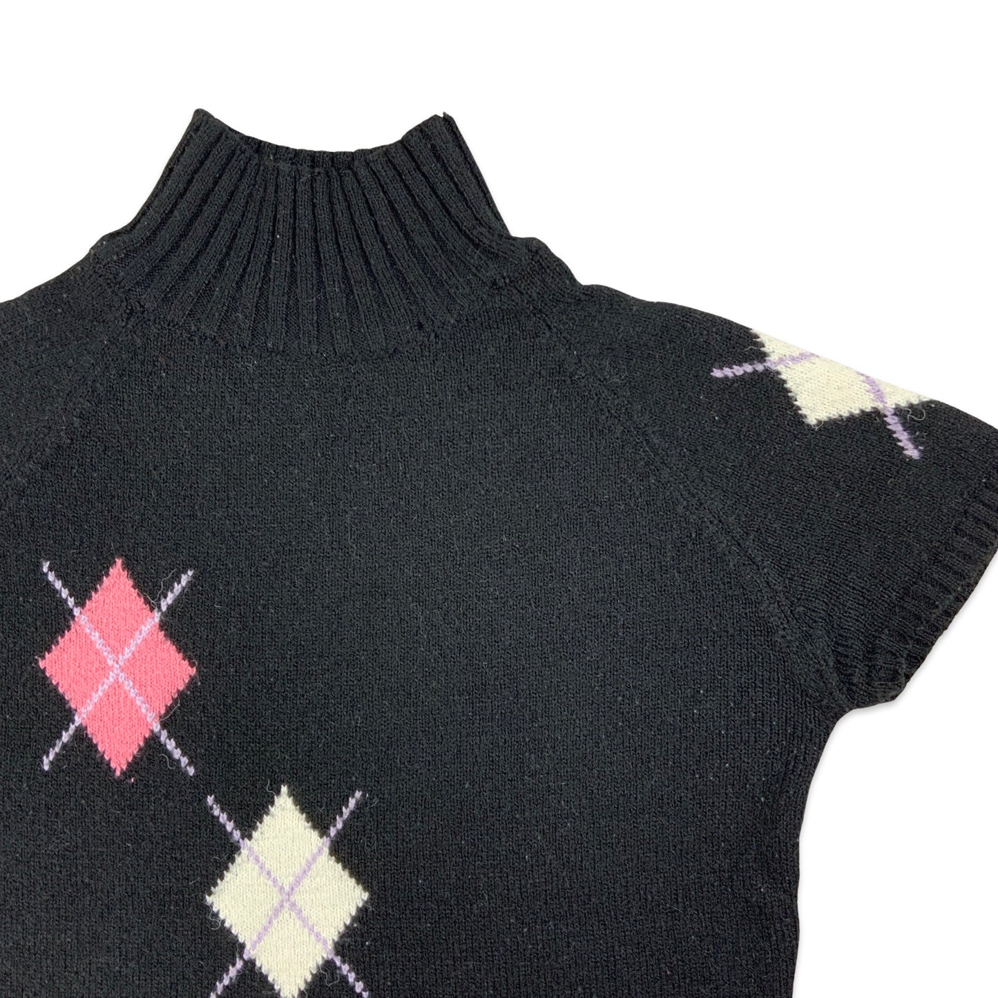 Black White & Pink Argyle Short Sleeve Mock Neck Jumper 4 6 8