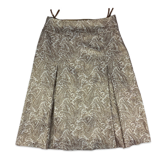 Brown & Beige Paisley Lurex Pleated Midi Skirt 12