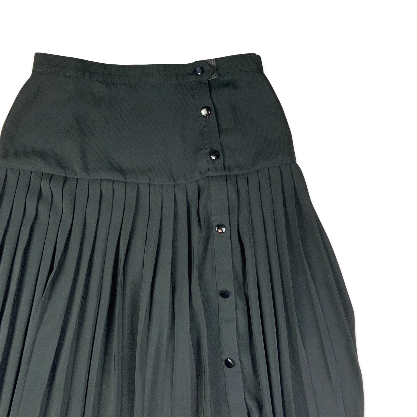 Vintage Black Pleated Button-up Midi Skirt 10