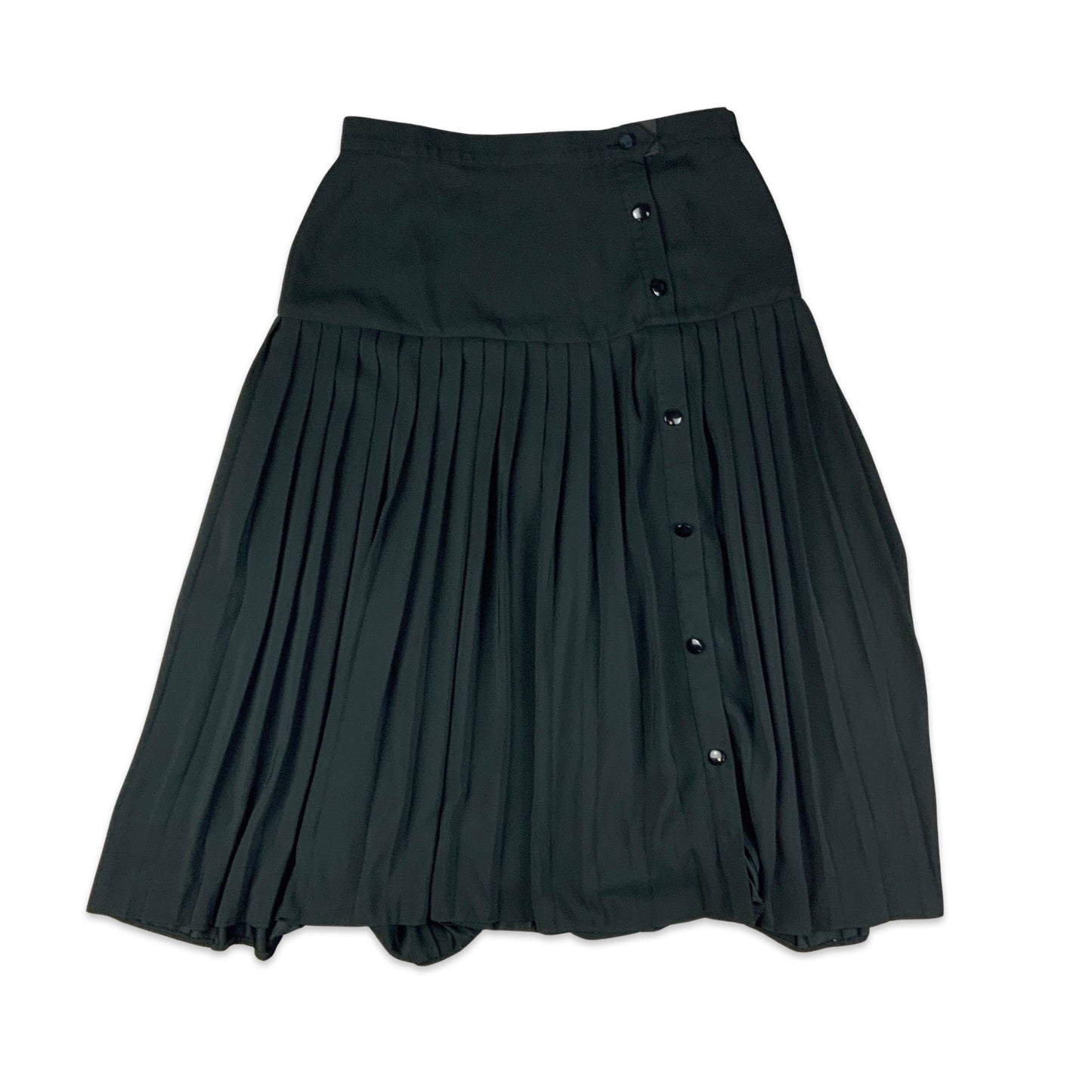 Vintage Black Pleated Button-up Midi Skirt 10