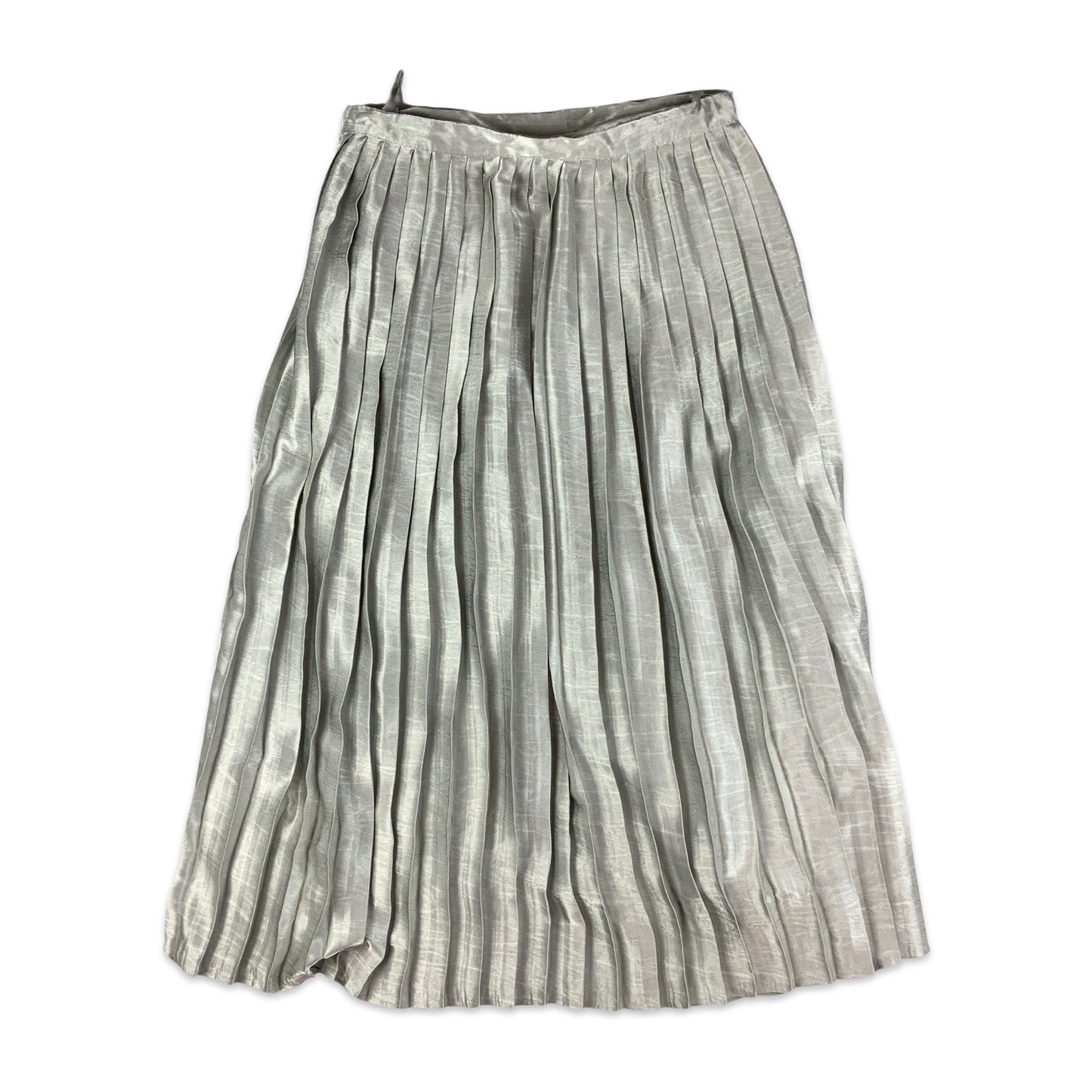 Vintage Metallic Silver Pleated Midi Skirt 10