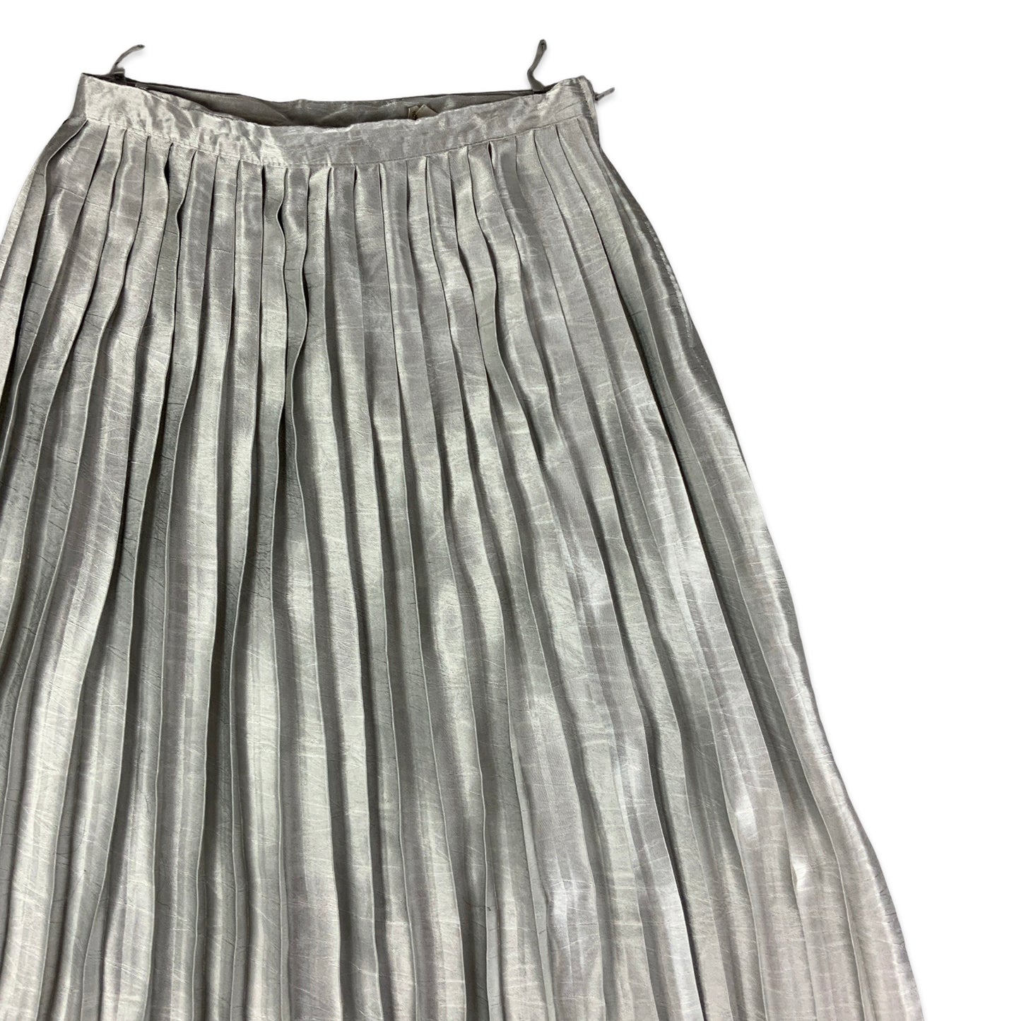 Vintage Metallic Silver Pleated Midi Skirt 10