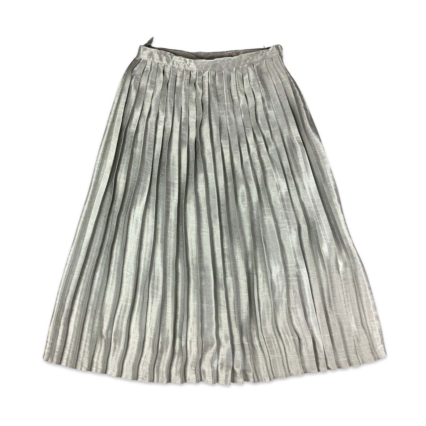 Vintage Metallic Silver Pleated Midi Skirt 10