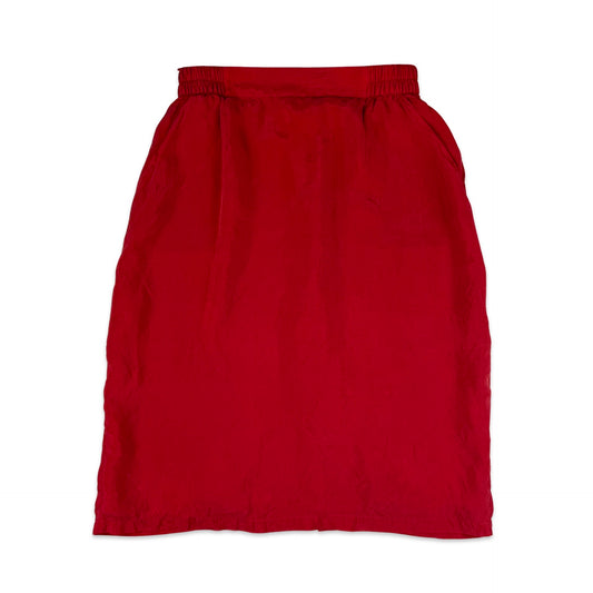 Vintage 80s Red Midi Skirt 10 12 14