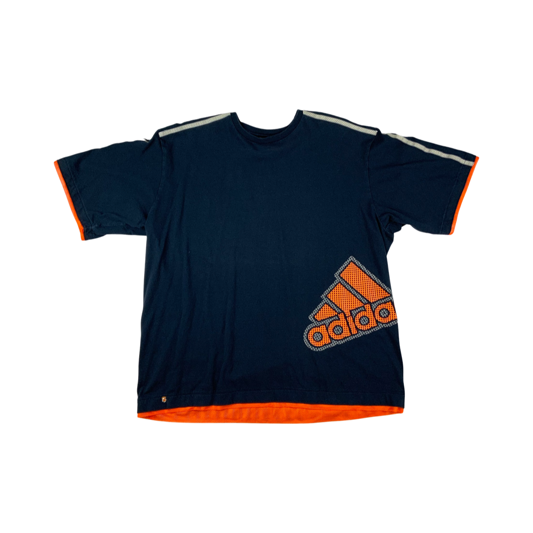 Vintage 90s Adidas T-Shirt Black Orange XL