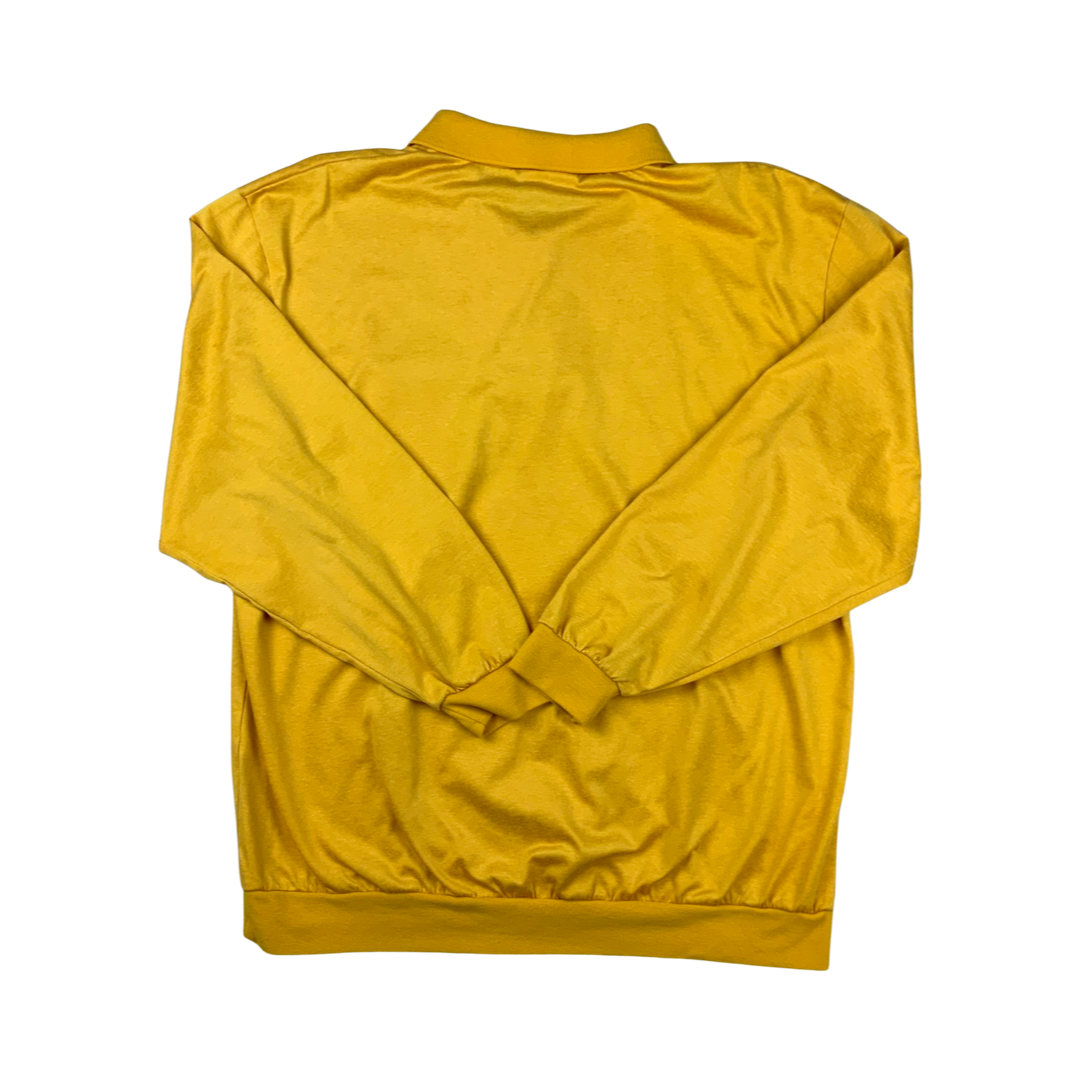 Vintage 80s Long Sleeve Zip Polo Shirt Yellow Mens XL