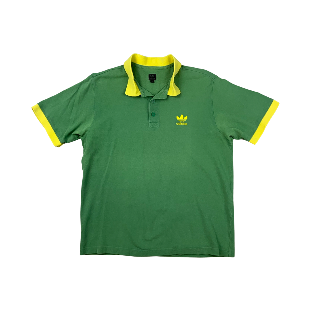 Vintage Y2K Adidas Polo Shirt Green Yellow Mens M