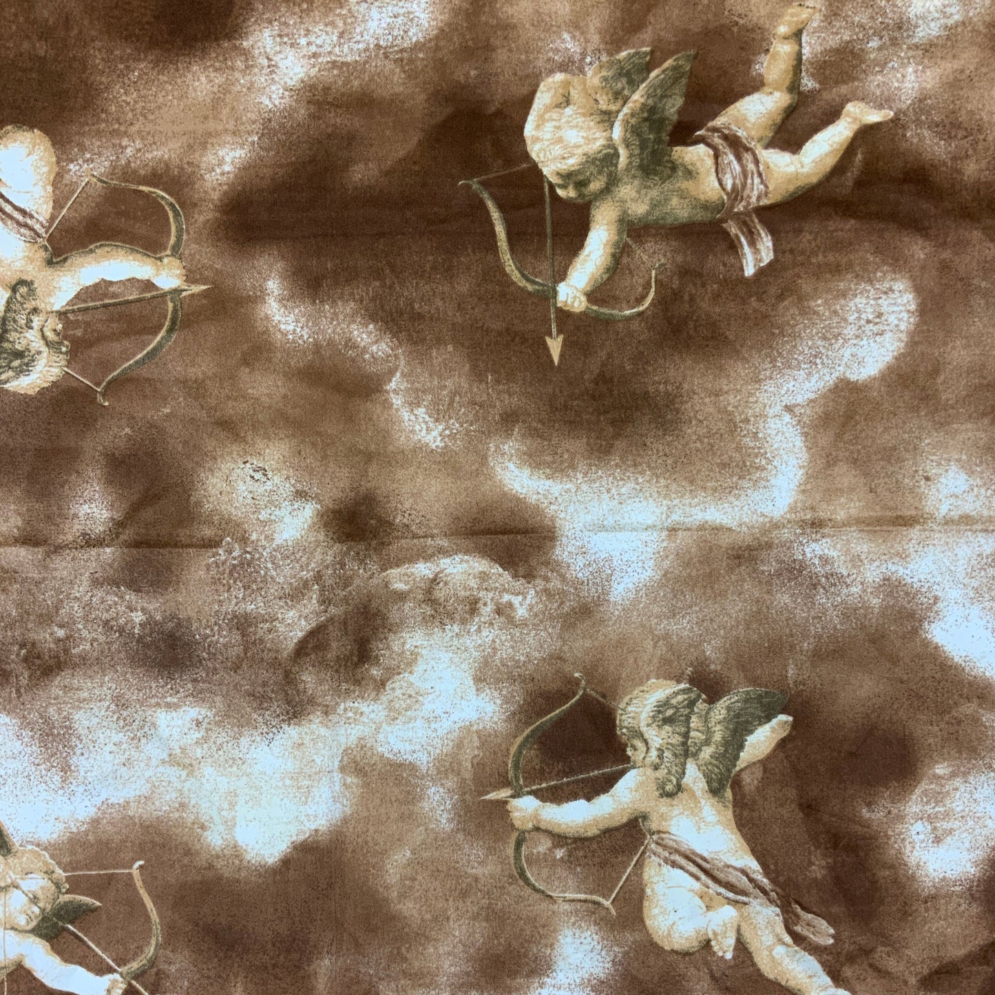 Gold, Brown, Cupid Print Silk Scarf