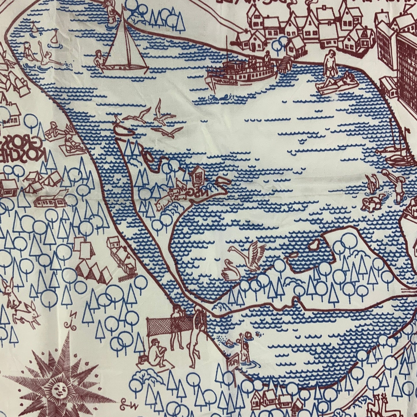 Vintage White, Red, Blue Map Print Scarf