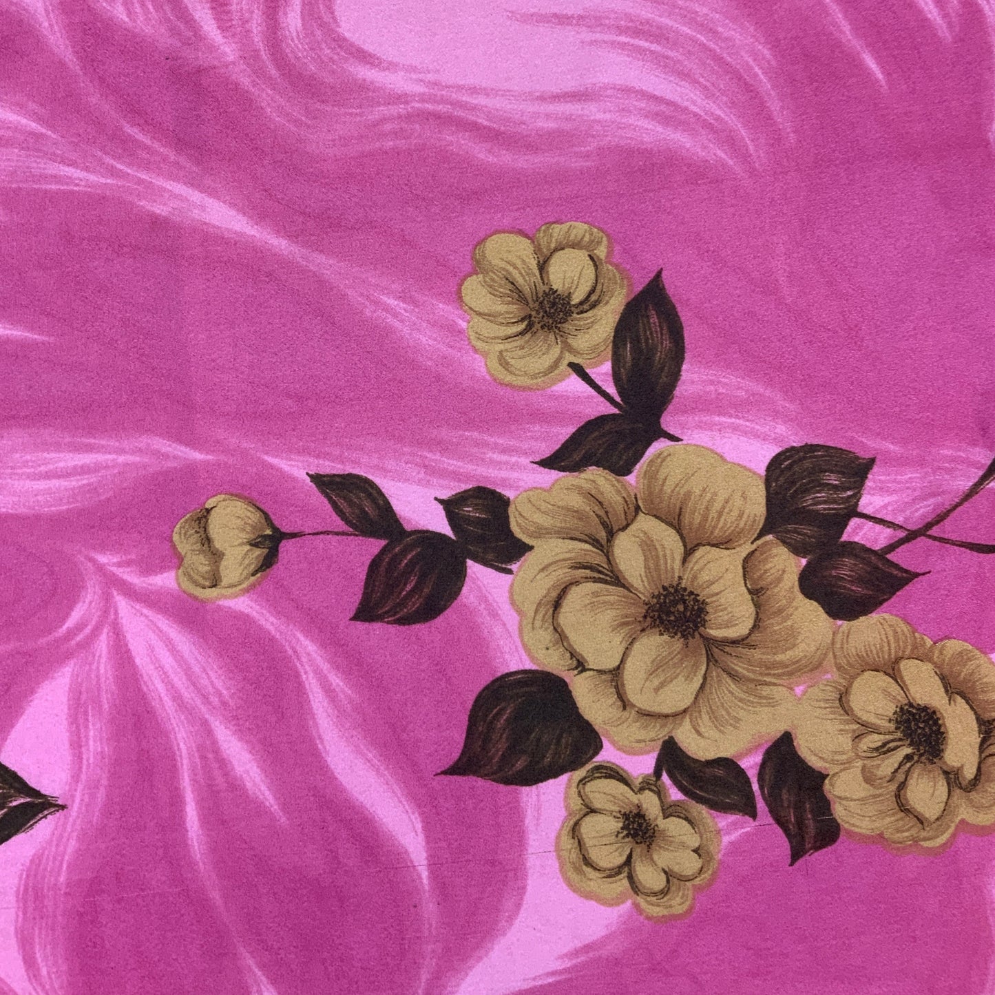 Vintage Pink Brown Floral Silk Scarf