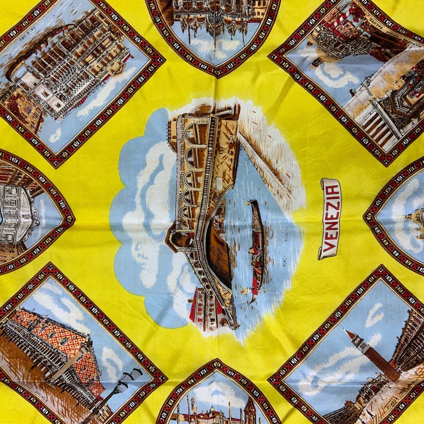 Vintage Yellow & Red Venezia Scenic Scarf