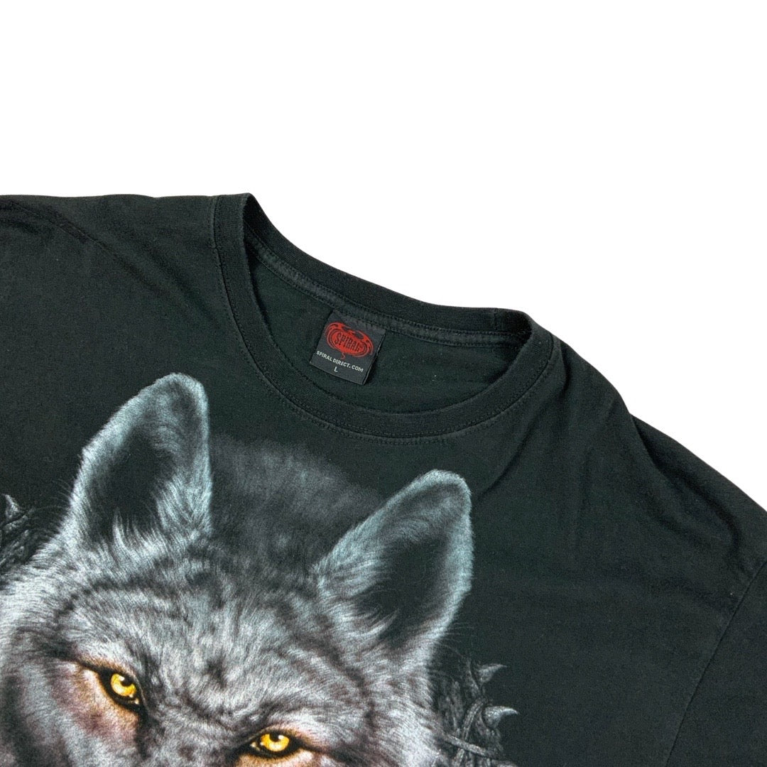 Vintage Y2K Spiral Direct Wolf T-Shirt Black L