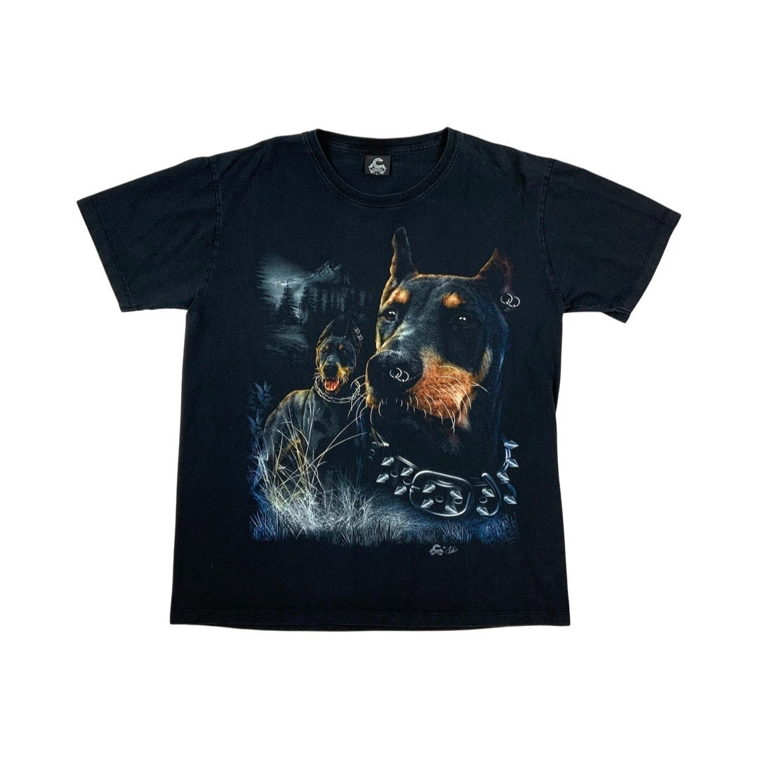 Vintage Y2K Doberman Graphic T-Shirt Black L