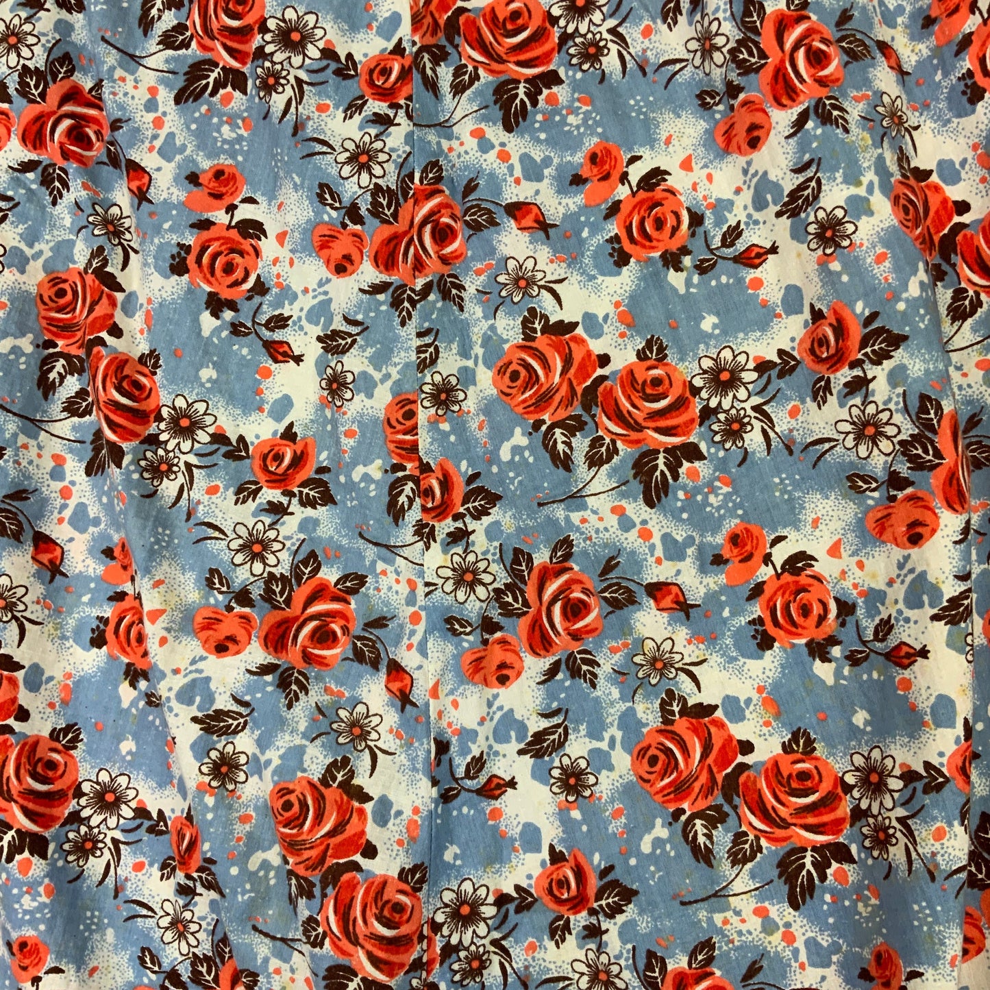 Vintage 60s 70s Floral Blue Red White Midi Skirt S 6 8