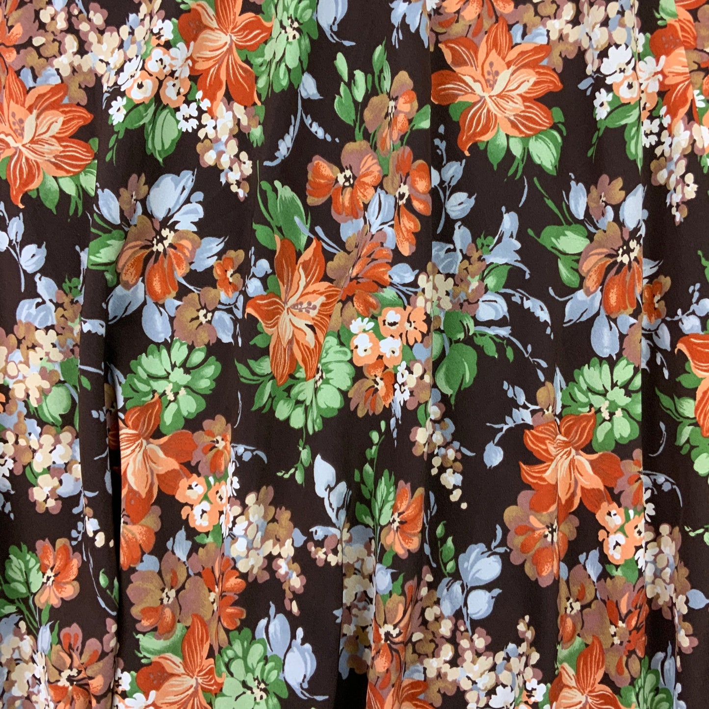 Vintage 60s 70s Brown Orange Floral Maxi Skirt XS 4 6