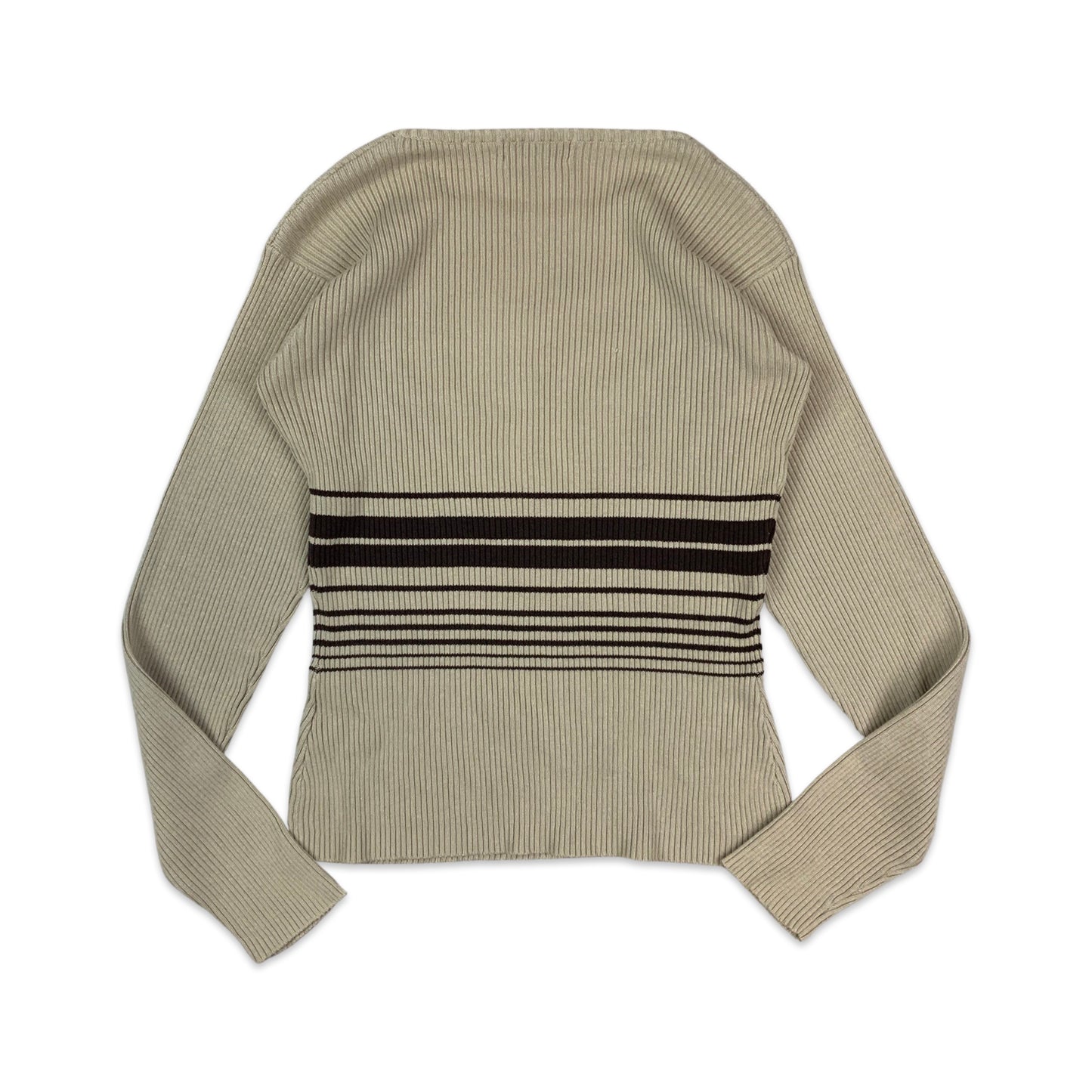 Vintage Beige Brown Striped Ribbed Knit Top 8 10 12 14