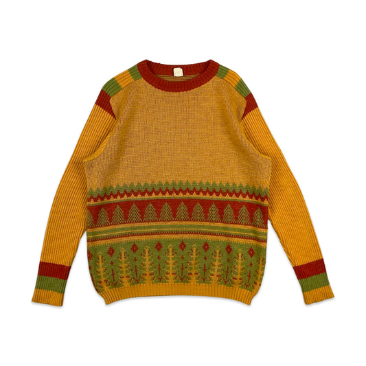 Vintage Orange Red & Green Novelty Print Knit Jumper S M