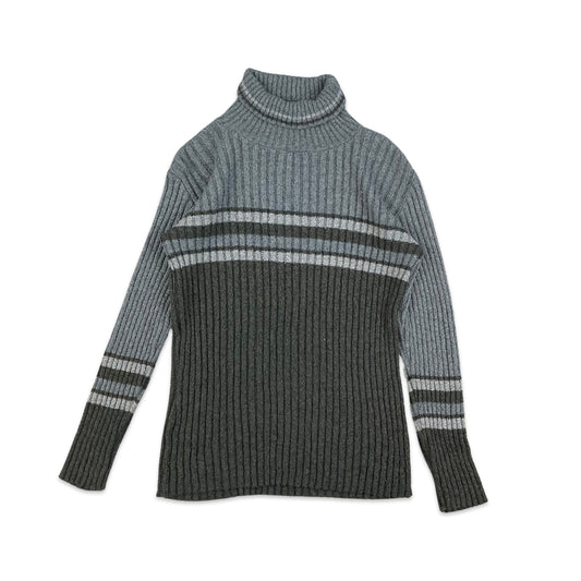 Vintage Striped Grey Ribbed Roll Neck Jumper 12 14 16 18