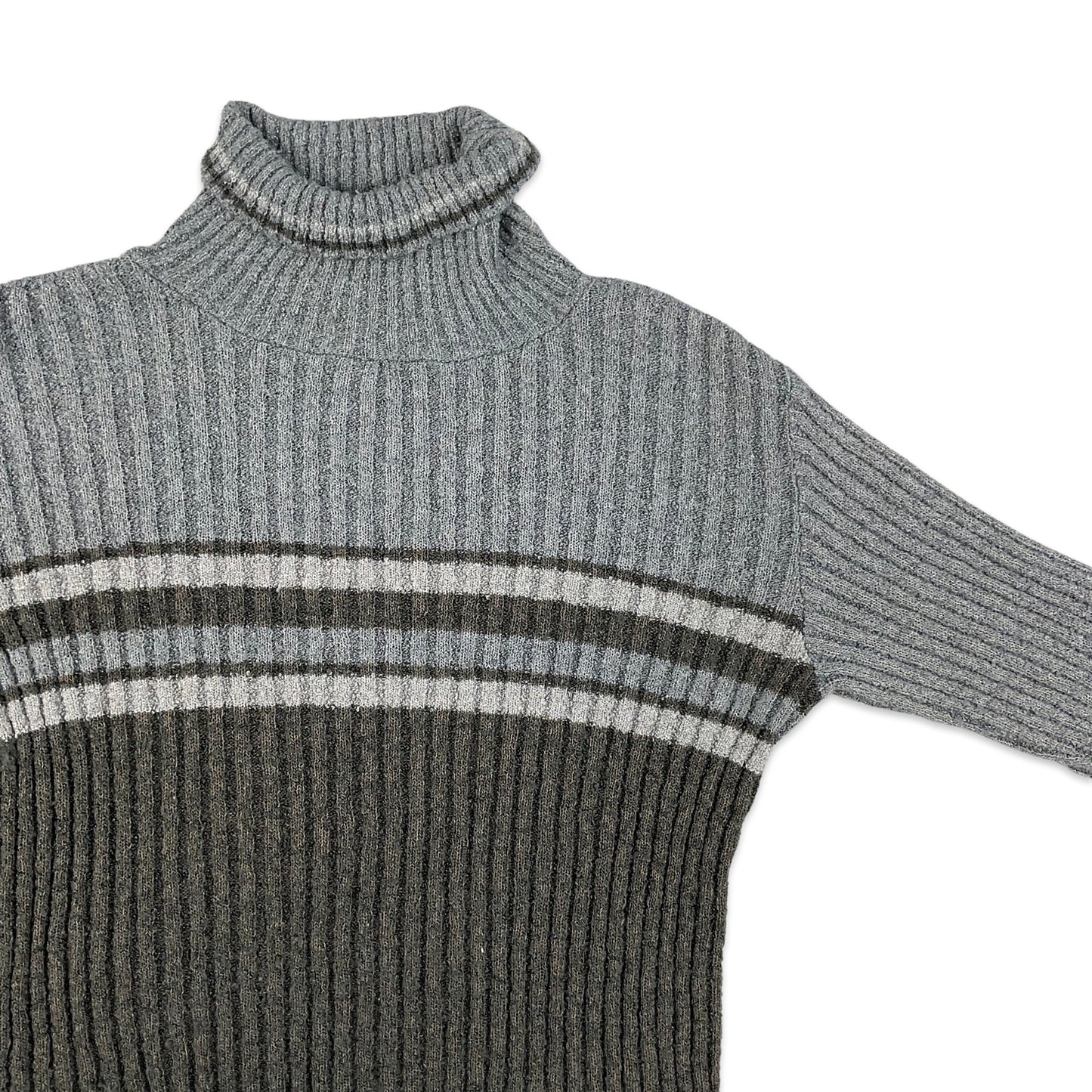 Vintage Striped Grey Ribbed Roll Neck Jumper 12 14 16 18