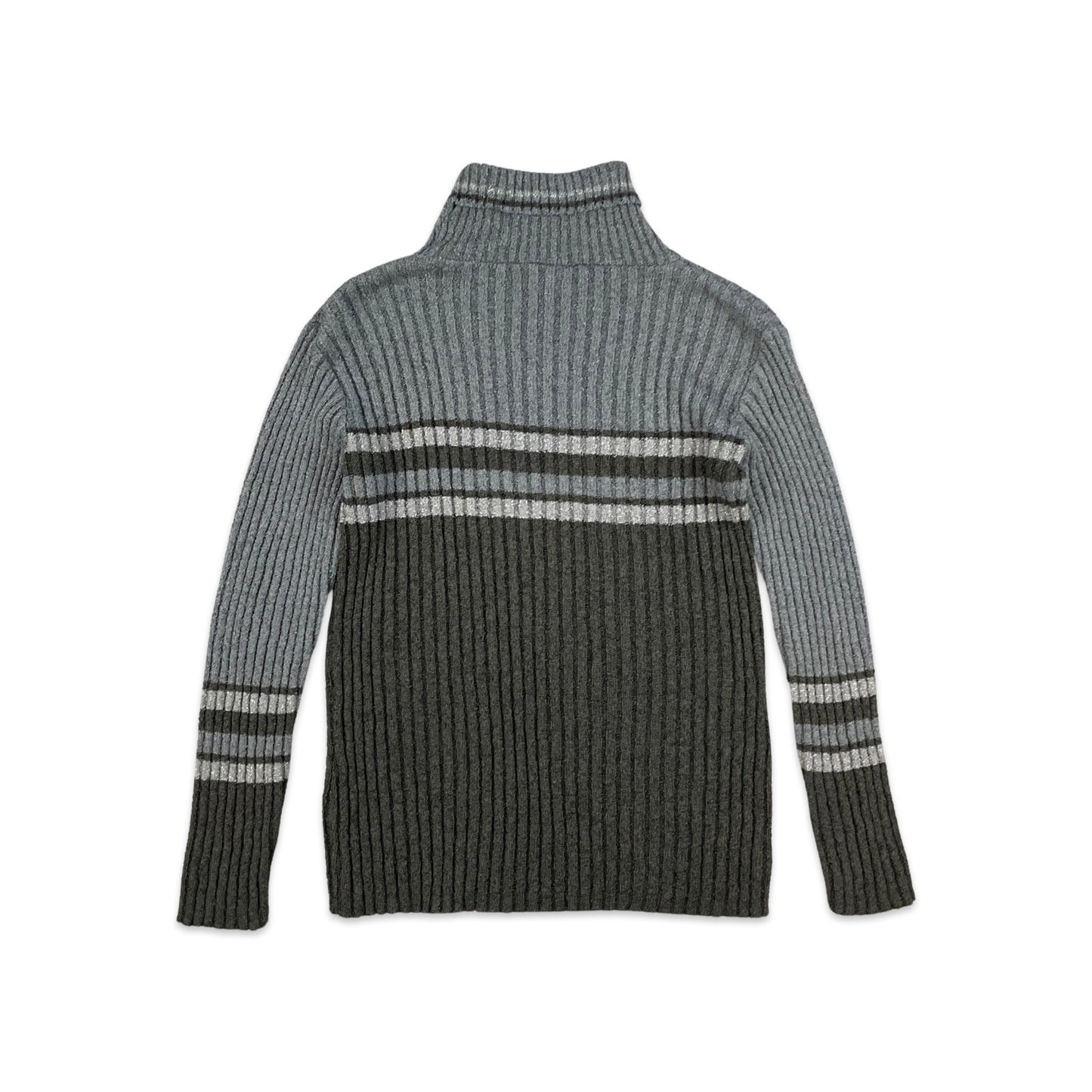 Vintage Striped Grey Ribbed Roll Neck Jumper 12 14 16 18