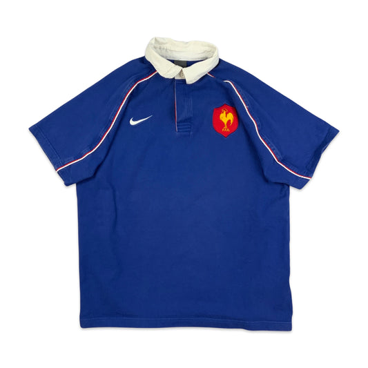Vintage Y2K Nike Blue France Football Polo Shirt M L