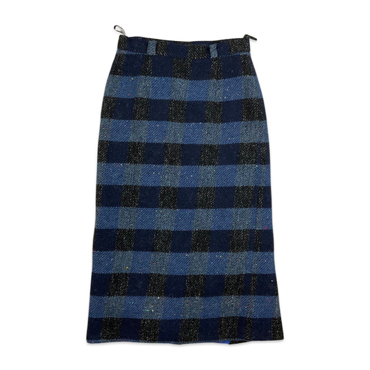 Vintage 90s Blue & Black Plaid Wool A-line Skirt 8 10