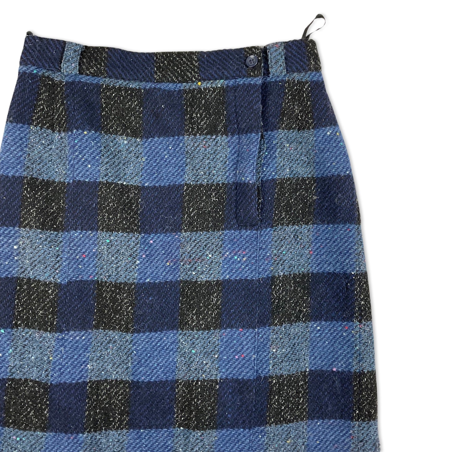 Vintage 90s Blue & Black Plaid Wool A-line Skirt 8 10