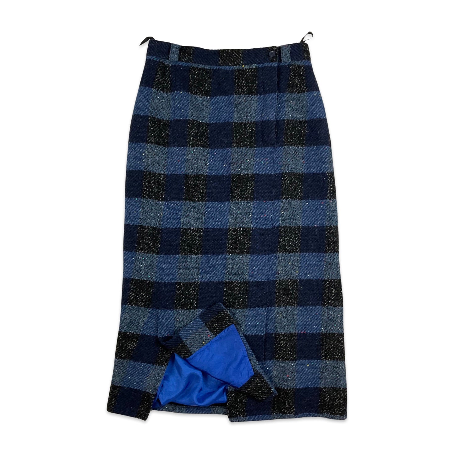 Vintage 90s Blue & Black Plaid Wool A-line Skirt 8 10