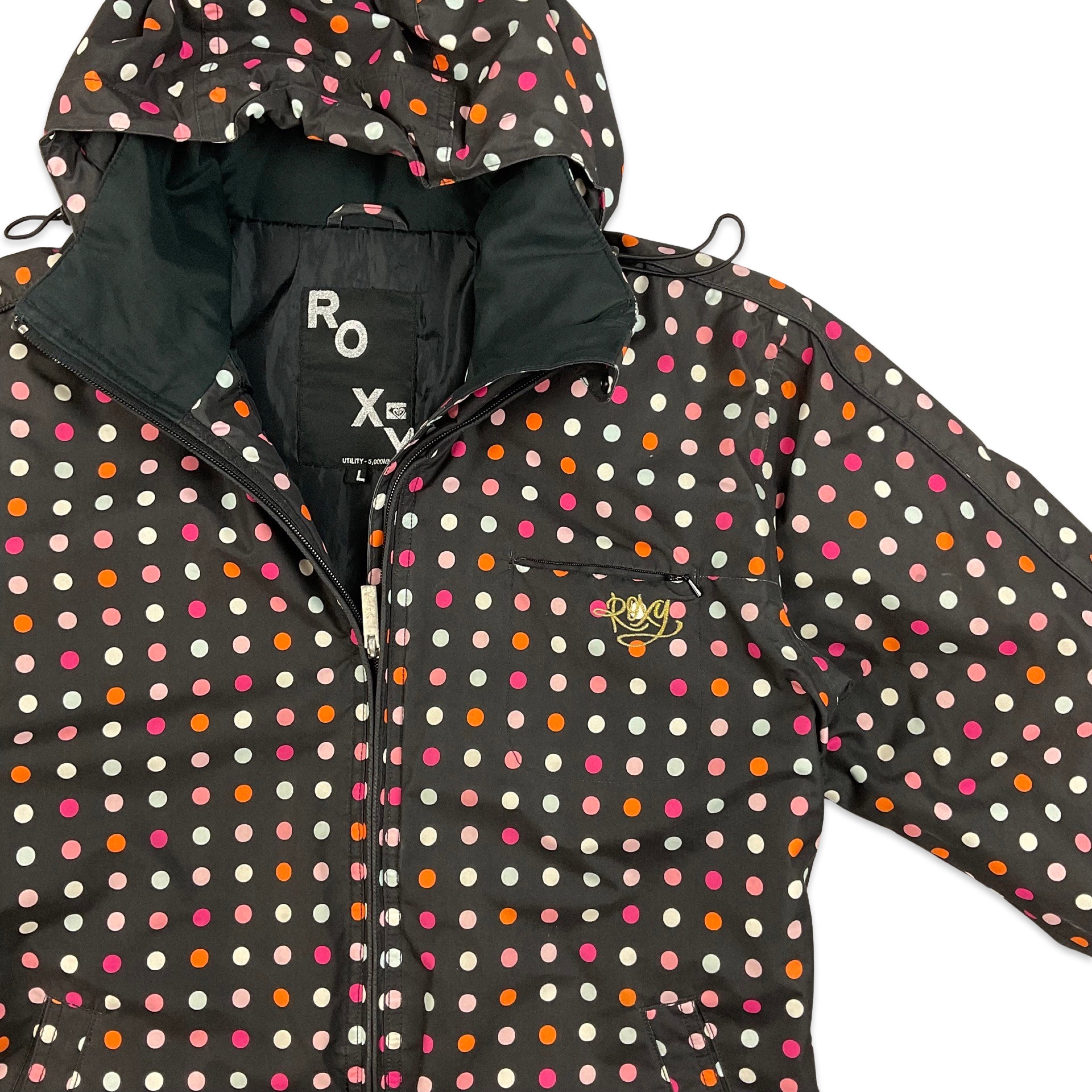 Y2K Roxy Black Spotted Ski Jacket 14 16 18