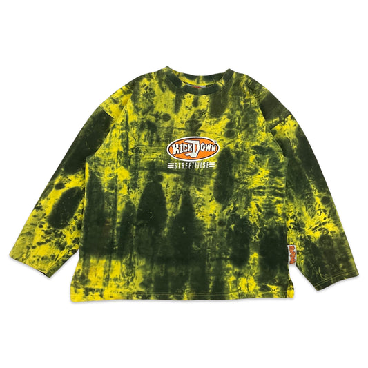 Vintage 90s Green Black Tie-dye Effect "KickDown" Graphic Sweatshirt L XL