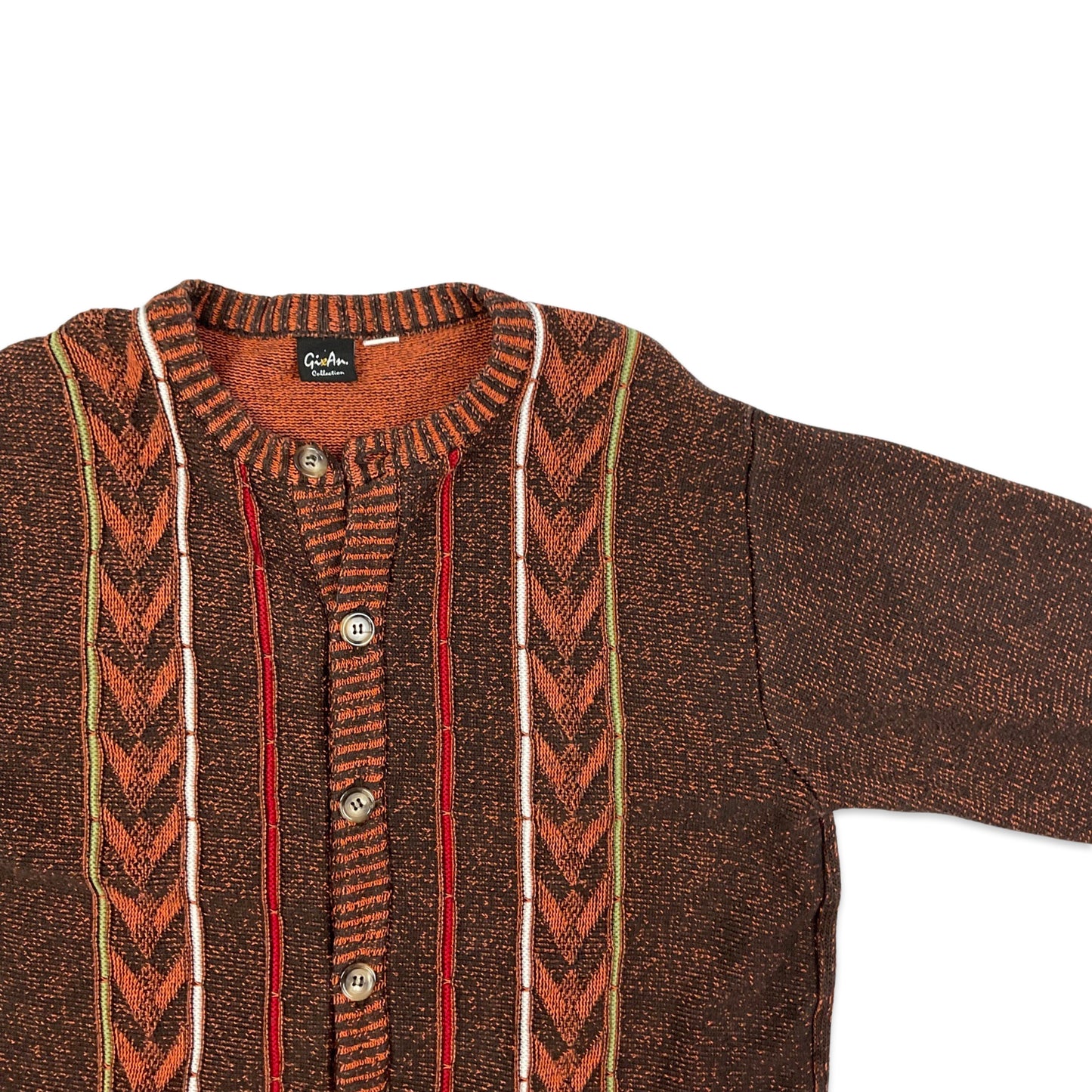 Vintage Abstract Pattern Brown Orange Red Cardigan S M