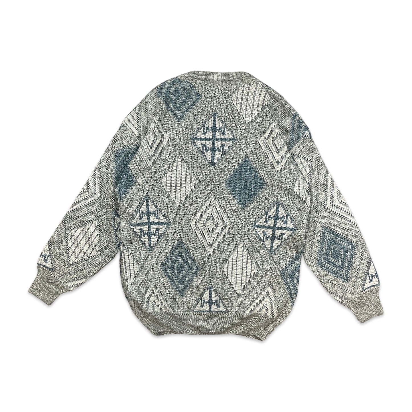 Vintage Grey Blue Abstract Knit Cardigan M L